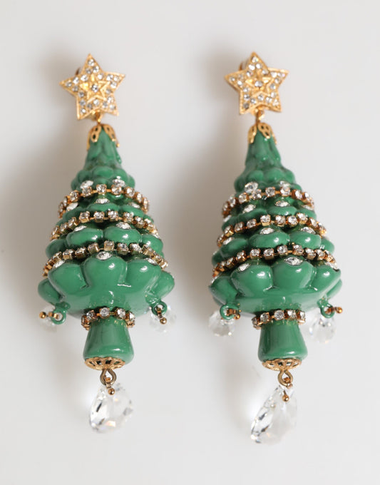Dolce & Gabbana Star Women's Clip On Teardrop Gold Brass Crystal & Enamel Earrings - Gold Green Multicolor White