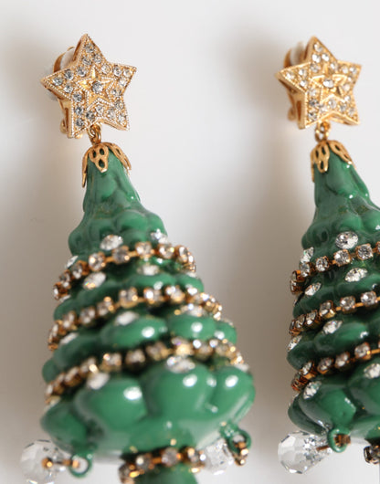 Dolce & Gabbana Star Women's Clip On Teardrop Gold Brass Crystal & Enamel Earrings - Gold Green Multicolor White