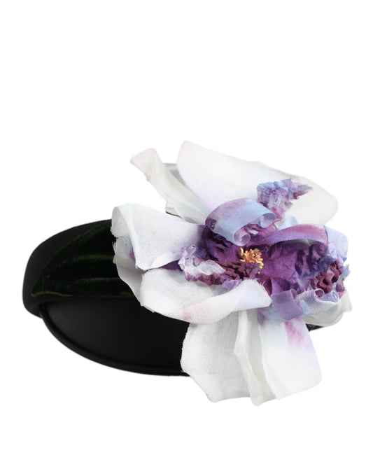 Headband by Dolce & Gabbana for women in calf leather black, green, multicolor, purple, white & floral features a sculptural silhouette, artfully capturing the essence of the sculptural Polyester Silk Viscose & Velvet Headband design for a sophisticated look.