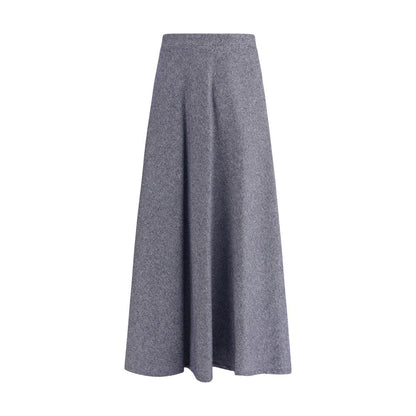 Skirt by Sara Roka for women in polyester cotton denim blue features an tailored silhouette, artfully capturing the essence of Women's Denim Flared Polyester Cotton Midi Skirt in a sophisticated midi.