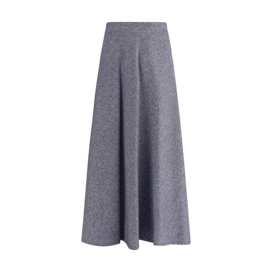 Skirt by Sara Roka for women in polyester cotton denim blue features an tailored silhouette, artfully capturing the essence of Women's Denim Flared Polyester Cotton Midi Skirt in a sophisticated midi.