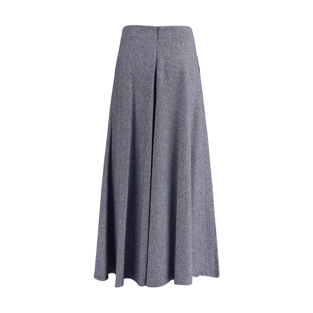 Skirt by Sara Roka for women in polyester cotton denim blue features an relaxed-yet-refined silhouette that elegantly showcases the Women's Denim Flared Polyester Cotton Midi Skirt design and sophisticated midi.