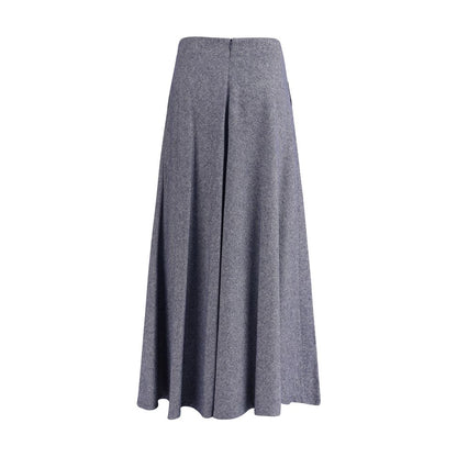 Skirt by Sara Roka for women in polyester cotton denim blue features an relaxed-yet-refined silhouette that elegantly showcases the Women's Denim Flared Polyester Cotton Midi Skirt design and sophisticated midi.