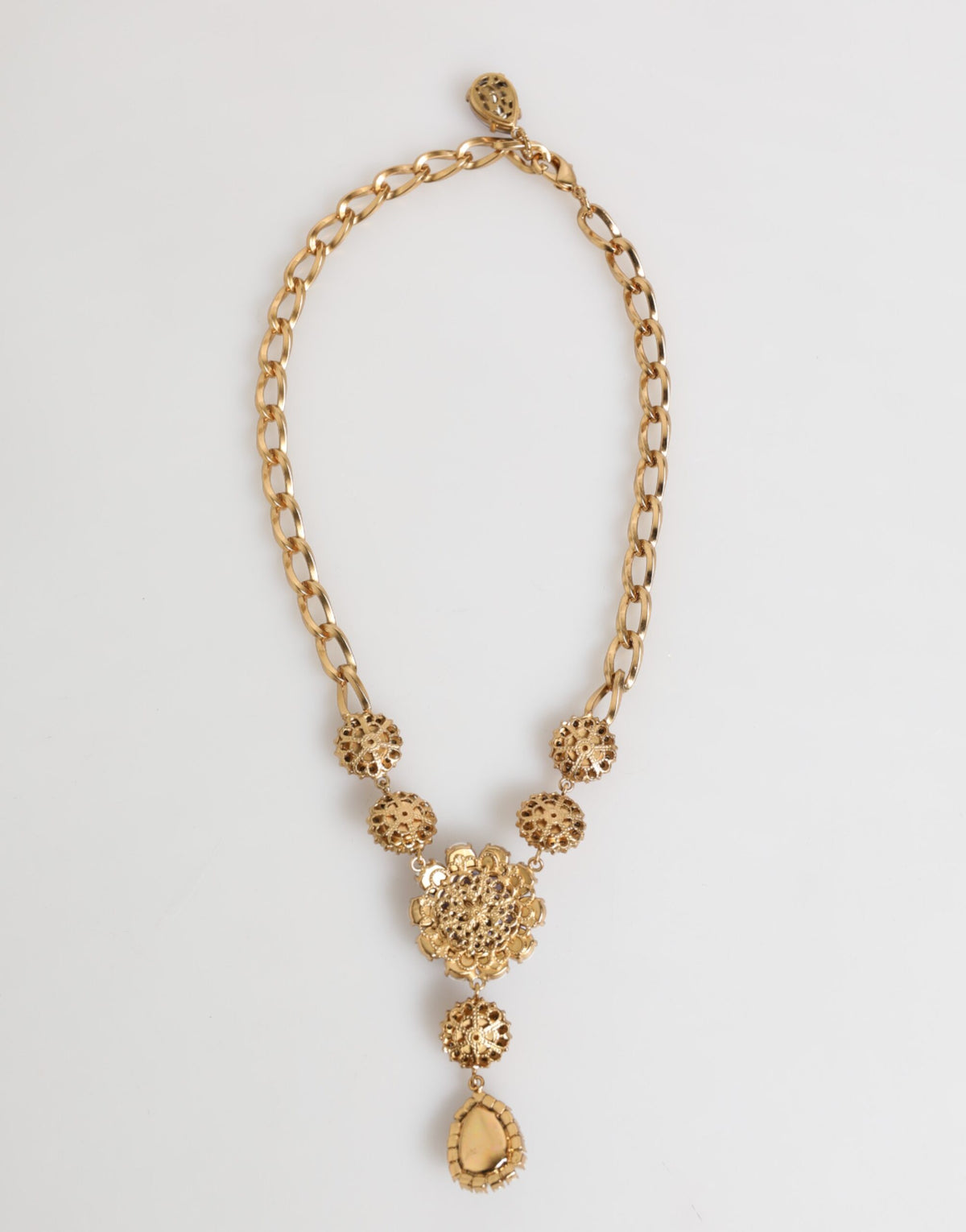 Dolce & Gabbana Women's Brass Gold Pearls & Crystal Necklace - Gold Multicolor Pearl Pink Purple Violet Floral