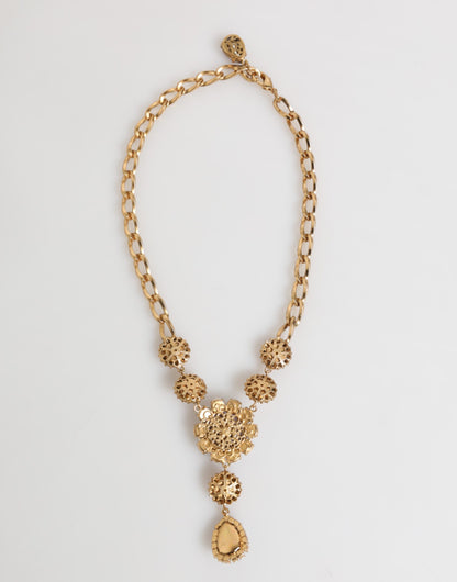 Dolce & Gabbana Women's Brass Gold Pearls & Crystal Necklace - Gold Multicolor Pearl Pink Purple Violet Floral