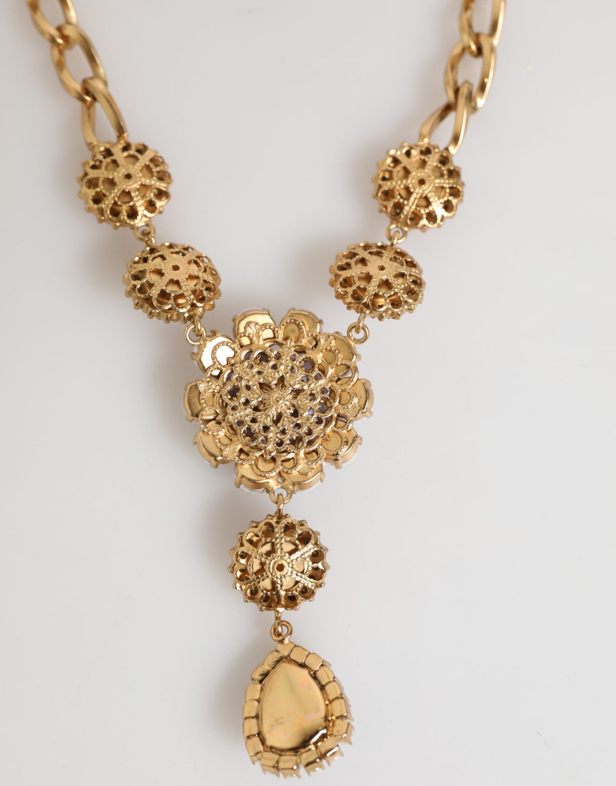Dolce & Gabbana Women's Brass Gold Pearls & Crystal Necklace - Gold Multicolor Pearl Pink Purple Violet Floral