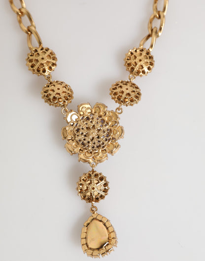 Dolce & Gabbana Women's Brass Gold Pearls & Crystal Necklace - Gold Multicolor Pearl Pink Purple Violet Floral