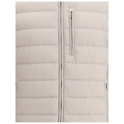 This Hooded Puffer Jacket by Parajumpers for men in polyamide & duck down beige & yellow exhibits a edgy silhouette, meticulously detailed with functional pockets, hooded & insulated and a edgy for a edgy finish.