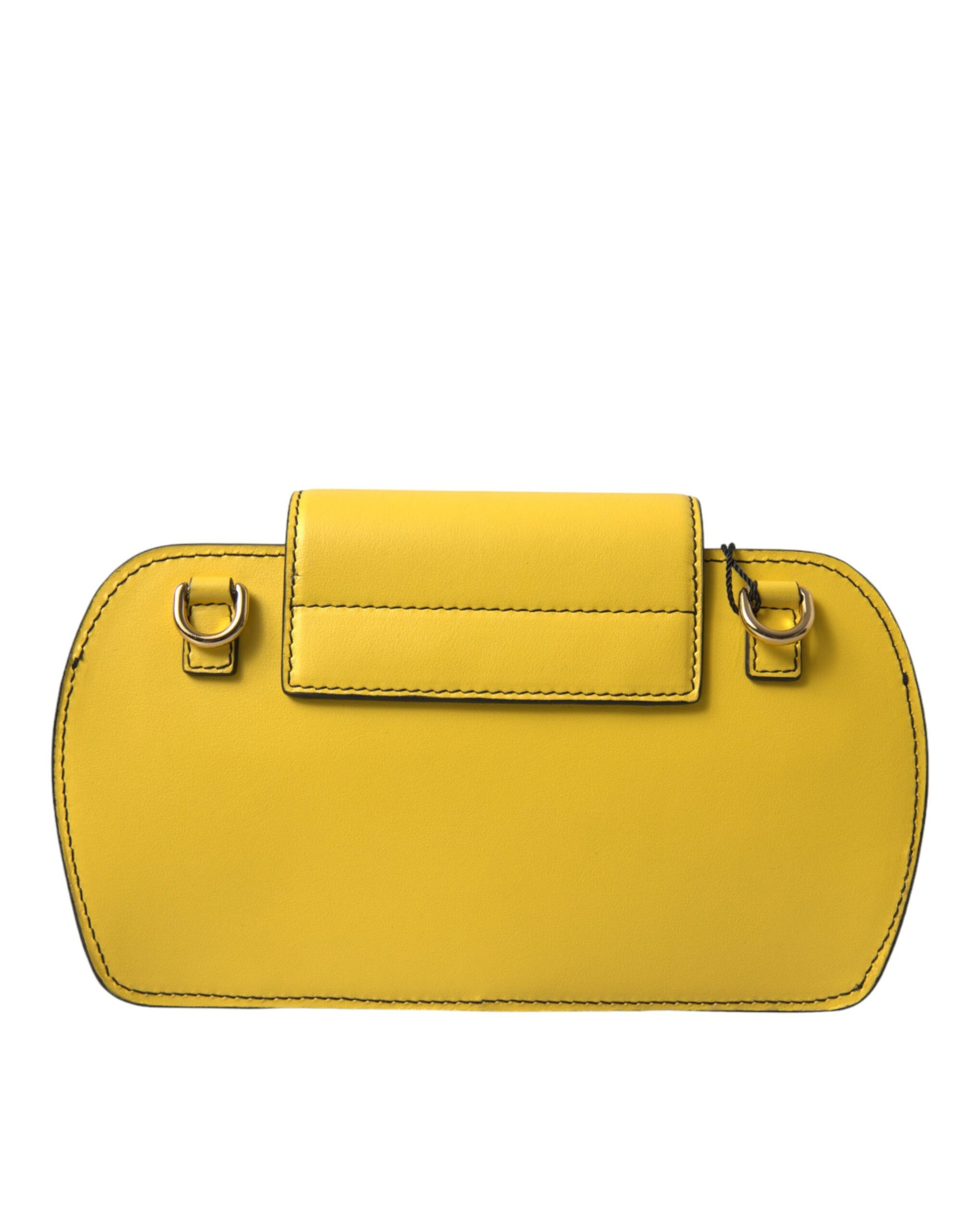 Compact Crossbody Flap Clutch Convertible Handbag by Dolce & Gabbana for women in calfskin leather gold, lime-green & yellow features a refined silhouette, showcasing a secure snap, flap & magnetic and refined with versatile crossbody-strap for a refined finish.