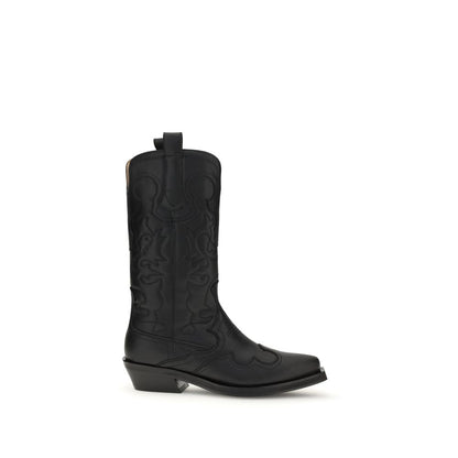 Cowboy Mid-Calf Boots by Ganni for women in polyester polyurethane & calf leather black features an avant-garde Women's Polyester Polyurethane & Calf Leather Cowboy Mid-Calf Boots silhouette, defined by a sophisticated and a avant-garde pointed toe style.