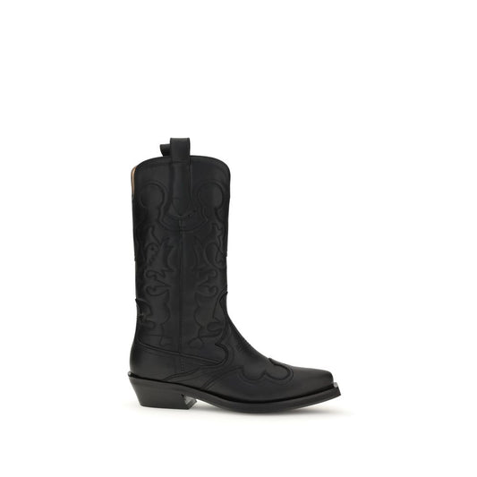 Cowboy Mid-Calf Boots by Ganni for women in polyester polyurethane & calf leather black features an avant-garde Women's Polyester Polyurethane & Calf Leather Cowboy Mid-Calf Boots silhouette, defined by a sophisticated and a avant-garde pointed toe style.