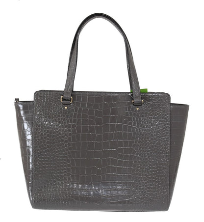 Tote Convertible Handbag by Kate Spade for women in embossed leather gray & gold features an exquisite silhouette, showcasing a secure zipper, ample , and exquisite for a sophisticated finish.