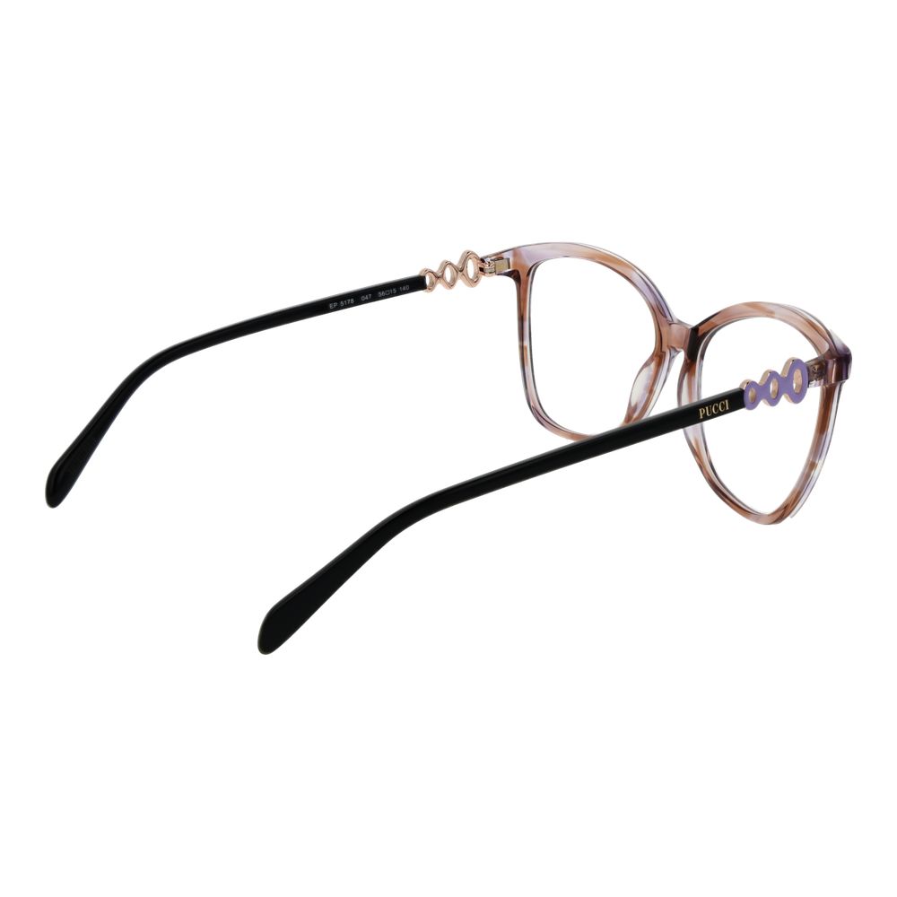 Eyeglasses Frames by Emilio Pucci for women in brown showcases a reflective silhouette, artfully incorporating a sophisticated brown coloured frame with a distinct full-frame frame design.