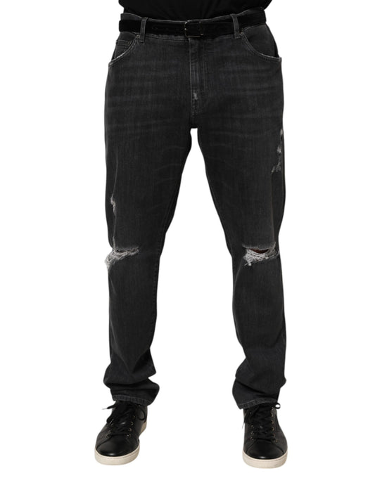 Jeans by Dolce & Gabbana for men in stretch denim cotton black & blue features a refined silhouette with a refined tapered-leg, straight-leg & slim, defined by a and a refined long for a refined finish.