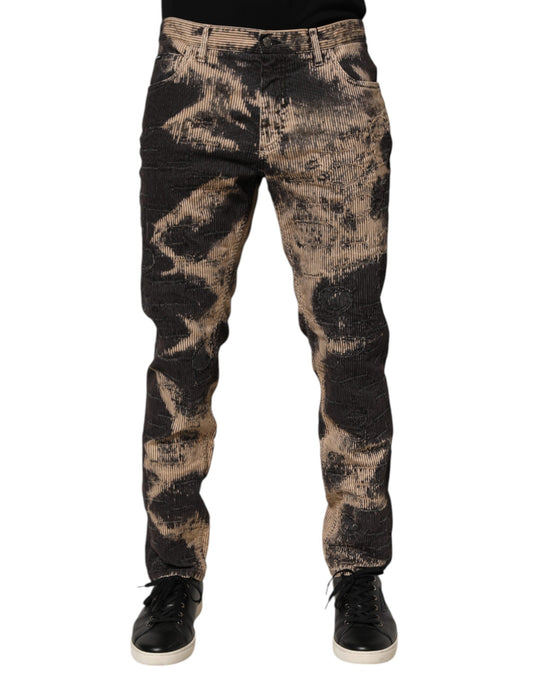 Casual Pants by Dolce & Gabbana for men in corduroy cotton & rayon beige, black & tie-dye features a refined silhouette with a refined , defined by a and a refined long for a refined finish.