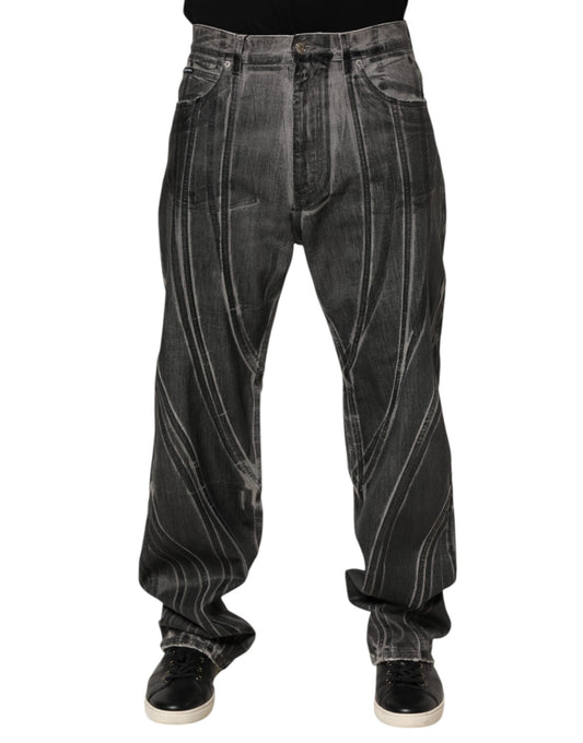 Jeans by Dolce & Gabbana for men in stretch denim cotton black, gray, patterned & print features an sophisticated and straight-leg & relaxed-fit with a precise long, creating a sophisticated and sophisticated silhouette.