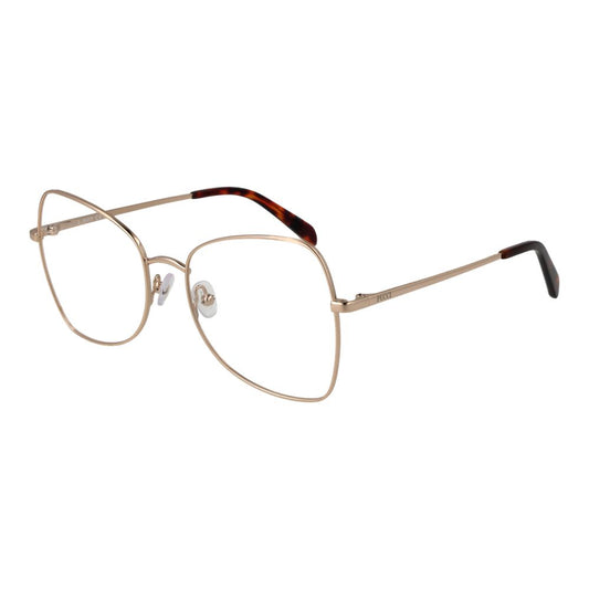 Eyeglasses Frames by Emilio Pucci for women in metal gold features an refined silhouette, showcasing the refined gold coloured frame and sophisticated full-frame frame design.
