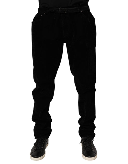 Jeans by Dolce & Gabbana for men in denim cotton & viscose black presents a tailored silhouette, showcasing a tailored slim and long cut with a refined for a truly tailored aesthetic.