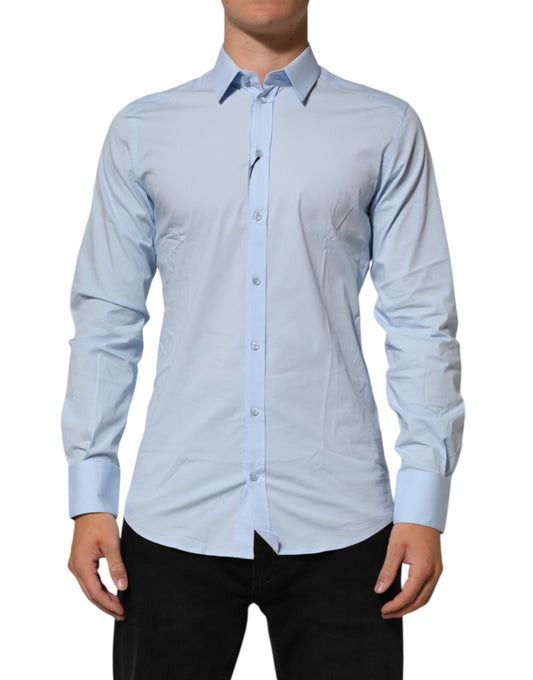 Dress Shirt by Dolce & Gabbana for men in stretch cotton gold & light-blue presents a discerning silhouette, showcasing a sophisticated and long-sleeve for a truly discerning finish.
