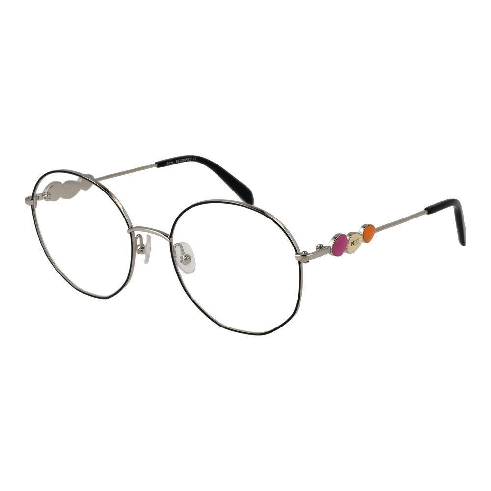 Eyeglasses Frames by Emilio Pucci for women in metal black features a refined silhouette, showcasing a refined black coloured frame and full-frame frame design for a sophisticated, premium look.
