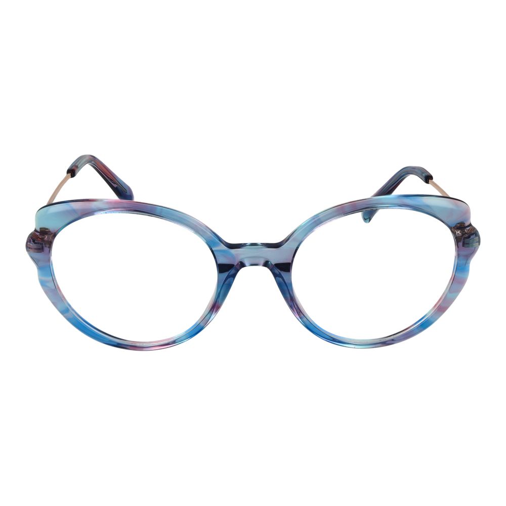 Eyeglasses Frames by Emilio Pucci for women in plastic blue showcases a reflective silhouette, artfully incorporating a sophisticated blue coloured frame with a distinct full-frame frame design.