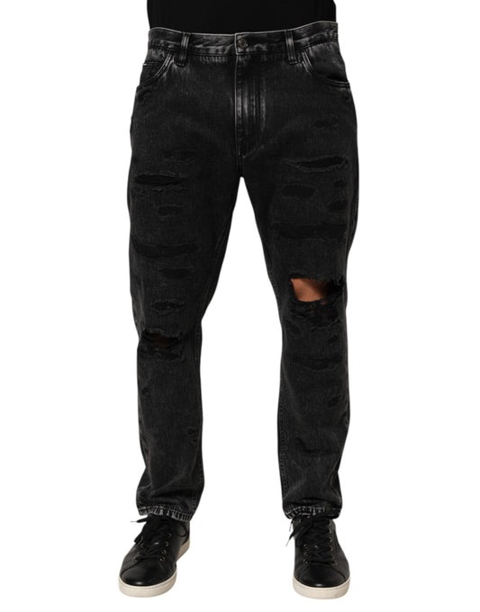 Jeans by Dolce & Gabbana for men in denim cotton black features an sartorial relaxed-fit and long with a cut for a sartorial finish.