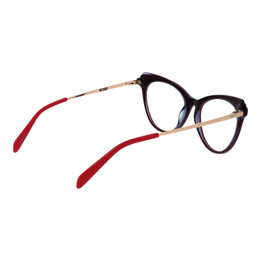 Eyeglasses Frames by Emilio Pucci for women in black showcases a reflective silhouette, artfully incorporating a sophisticated black coloured frame with a distinct full-frame frame design.