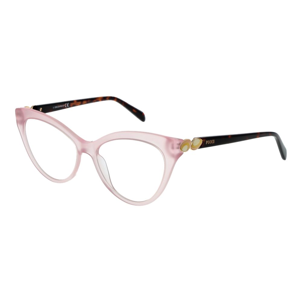 Eyeglasses Frames by Emilio Pucci for women in plastic and pink showcases an refined full-frame frame design featuring a sophisticated rose coloured frame for an refined and refined aesthetic.