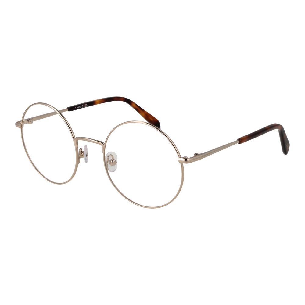 Eyeglasses Frames by Emilio Pucci for women in metal gold showcases a reflective silhouette, artfully incorporating a sophisticated gold coloured frame with a distinct full-frame frame design.
