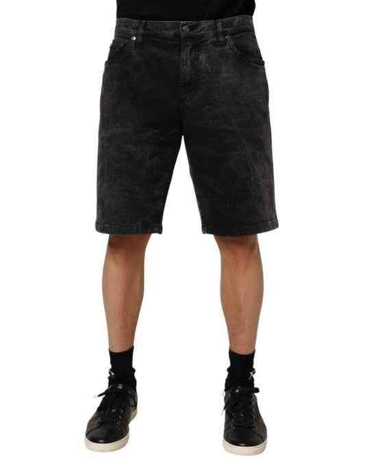 Denim Shorts by Dolce & Gabbana for men in stretch denim cotton black presents a utilitarian silhouette, showcasing a utilitarian relaxed-fit & regular-fit with a short and mid rise.
