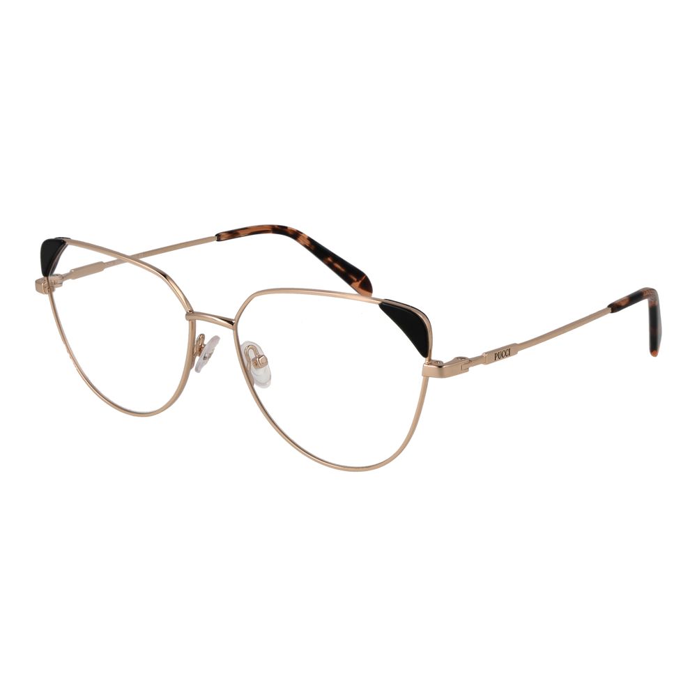 Eyeglasses Frames by Emilio Pucci for women in metal gold showcases a refined full-frame frame design with a refined gold coloured frame finish for a refined and sophisticated look.