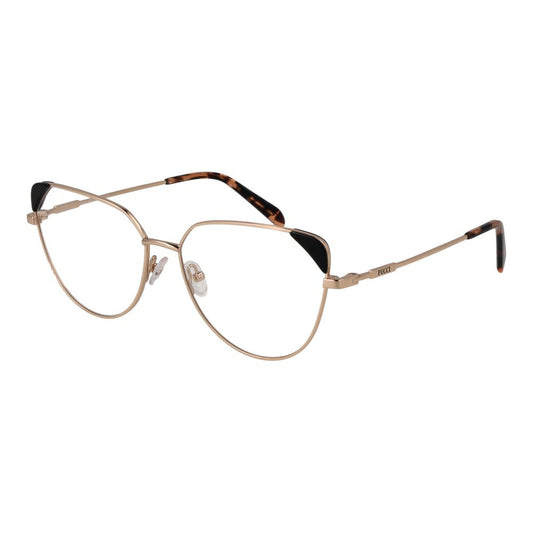 Eyeglasses Frames by Emilio Pucci for women in metal gold showcases a refined full-frame frame design with a refined gold coloured frame finish for a refined and sophisticated look.