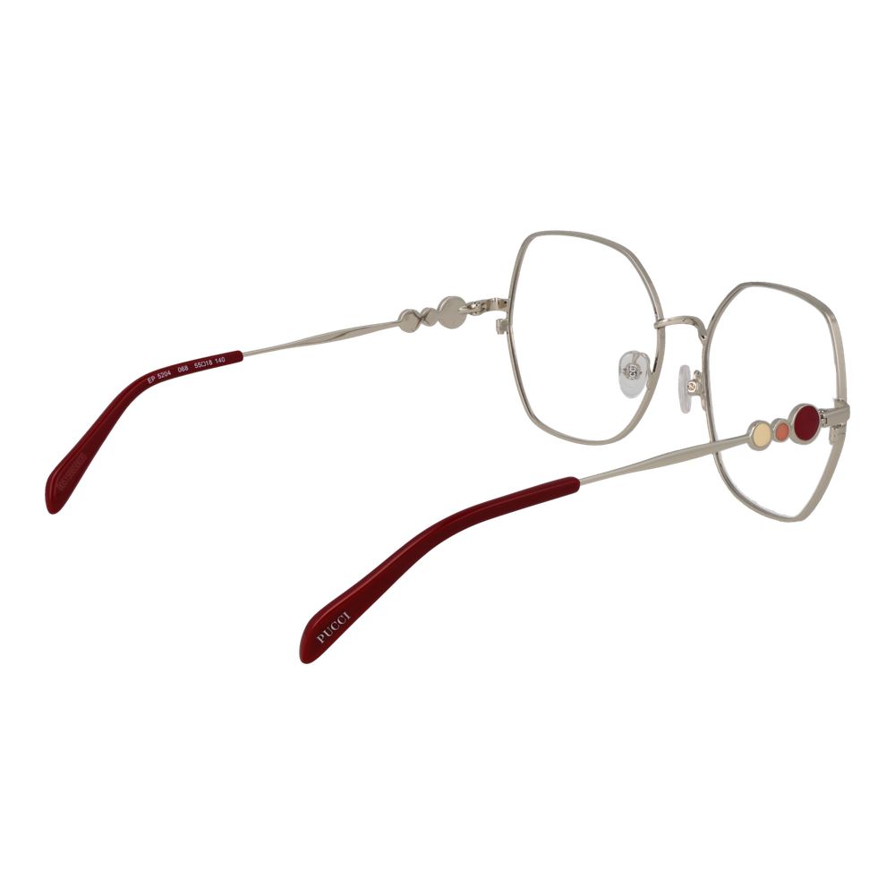 Eyeglasses Frames by Emilio Pucci for women in metal red showcases a refined full-frame frame design with a refined red coloured frame finish for a refined and sophisticated look.