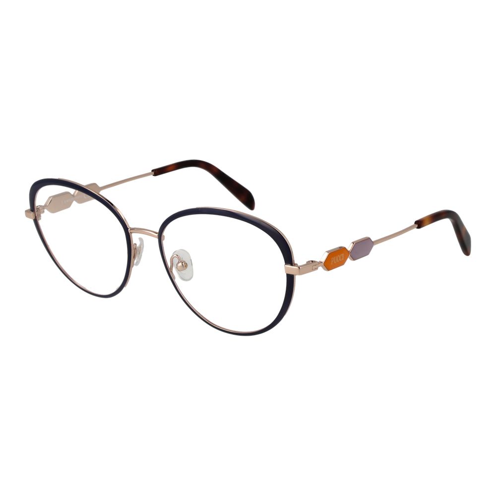 Eyeglasses Frames by Emilio Pucci for women in metal blue features an refined silhouette, showcasing the refined blue coloured frame and sophisticated full-frame frame design.