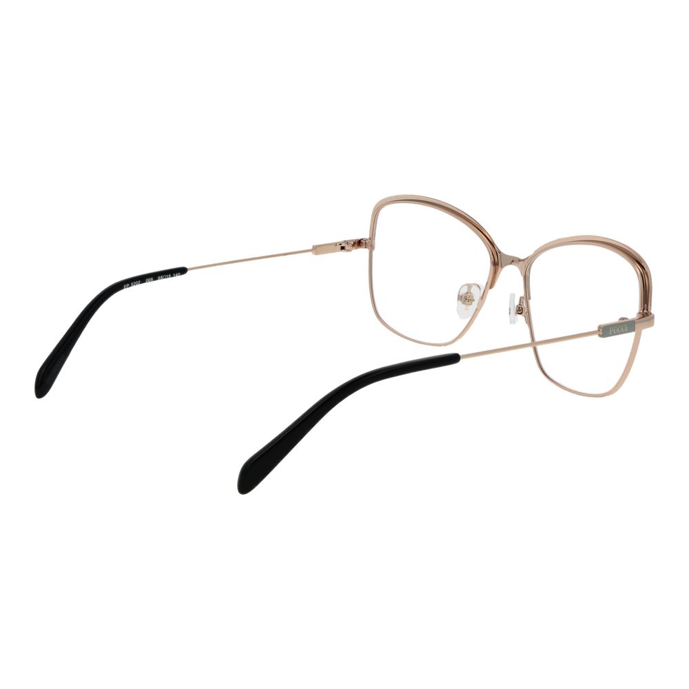 Eyeglasses Frames by Emilio Pucci for women in metal black showcases a reflective silhouette, artfully incorporating a sophisticated black coloured frame with a distinct full-frame frame design.