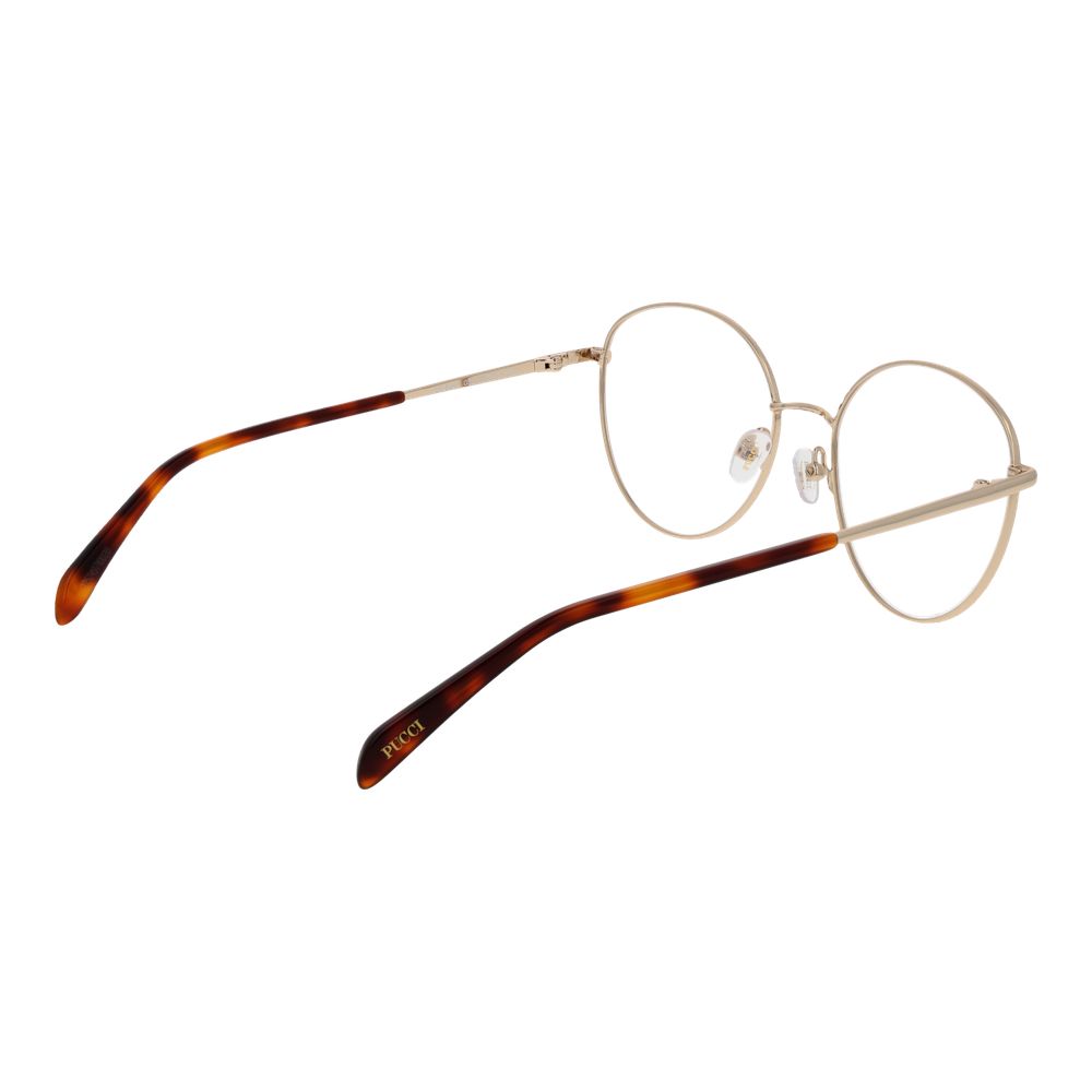 Eyeglasses Frames by Emilio Pucci for women in metal and gold showcases a refined silhouette, detailed with a gold coloured frame finish and a sophisticated full-frame frame design.