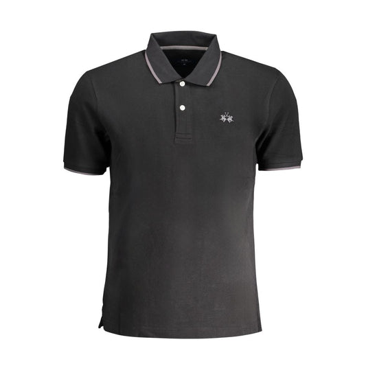 Polo Shirt by La Martina for men in cotton black presents a sleek silhouette, featuring a refined and short-sleeve for a sleek finish.