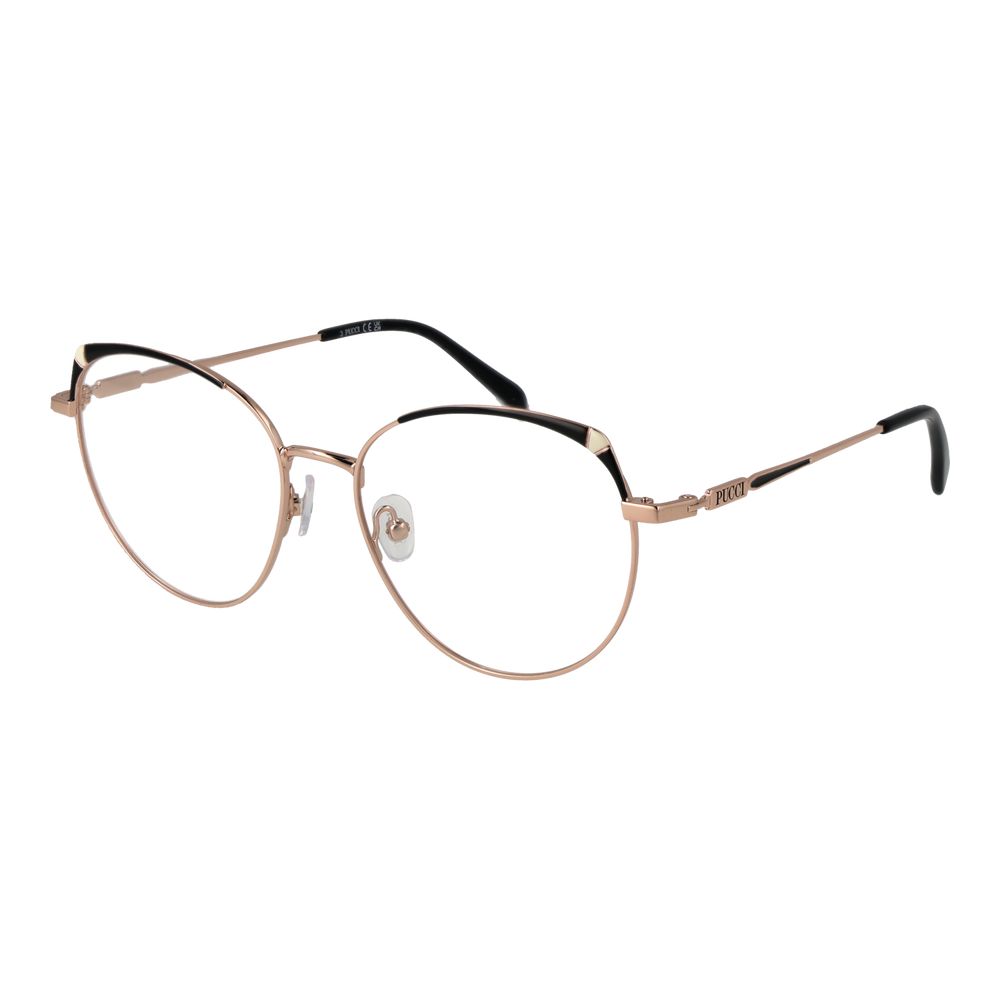 Eyeglasses Frames by Emilio Pucci for women in metal rose-gold features an refined silhouette, showcasing a sophisticated rose-gold coloured frame and refined full-frame frame design for a refined look.