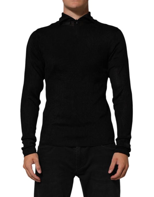 Sweatshirt by Dolce & Gabbana for men in nylon & viscose black showcases a slouchy chic silhouette, artfully detailed with a slouchy chic turtle neckline and long-sleeve for a slouchy chic finish.