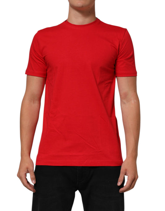 T-Shirt by Dolce & Gabbana for men in cotton red & print showcases a dramatic silhouette, elegantly detailed with a dramatic crew neckline and short-sleeve for a truly dramatic finish.