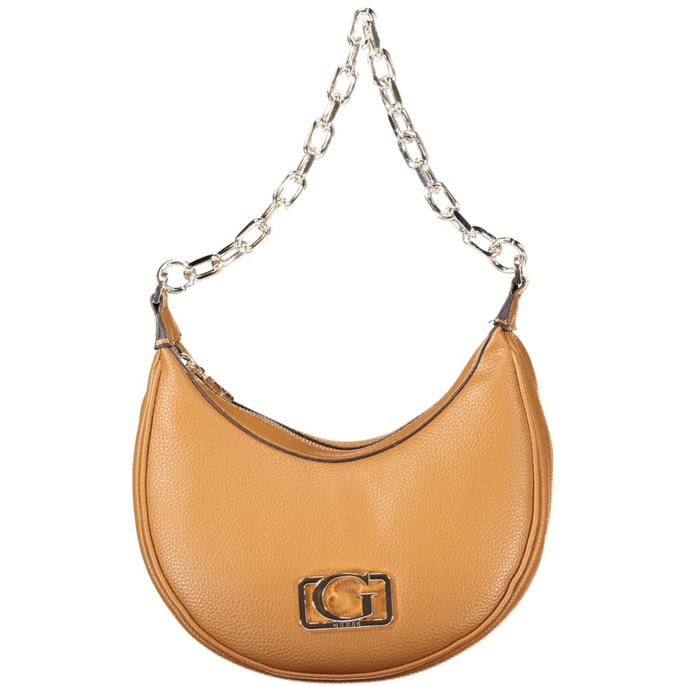 Handbag by Guess Jeans for women in polyethylene brown & signature features a signature silhouette, showcasing a secure zipper and signature external-pockets, internal-pockets & cardholder with versatile shoulder-strap, adjustable-strap & handle for a sophisticated look.