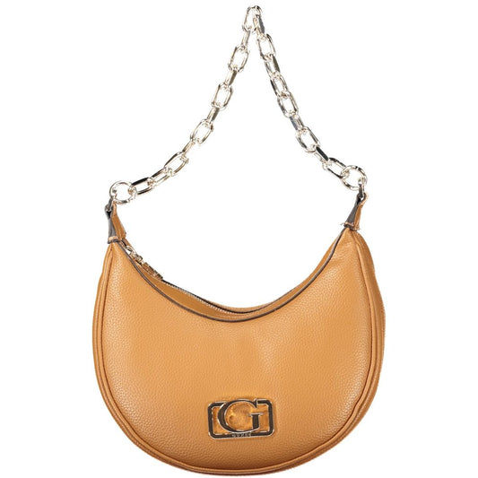 Handbag by Guess Jeans for women in polyethylene brown & signature features a signature silhouette, showcasing a secure zipper and signature external-pockets, internal-pockets & cardholder with versatile shoulder-strap, adjustable-strap & handle for a sophisticated look.