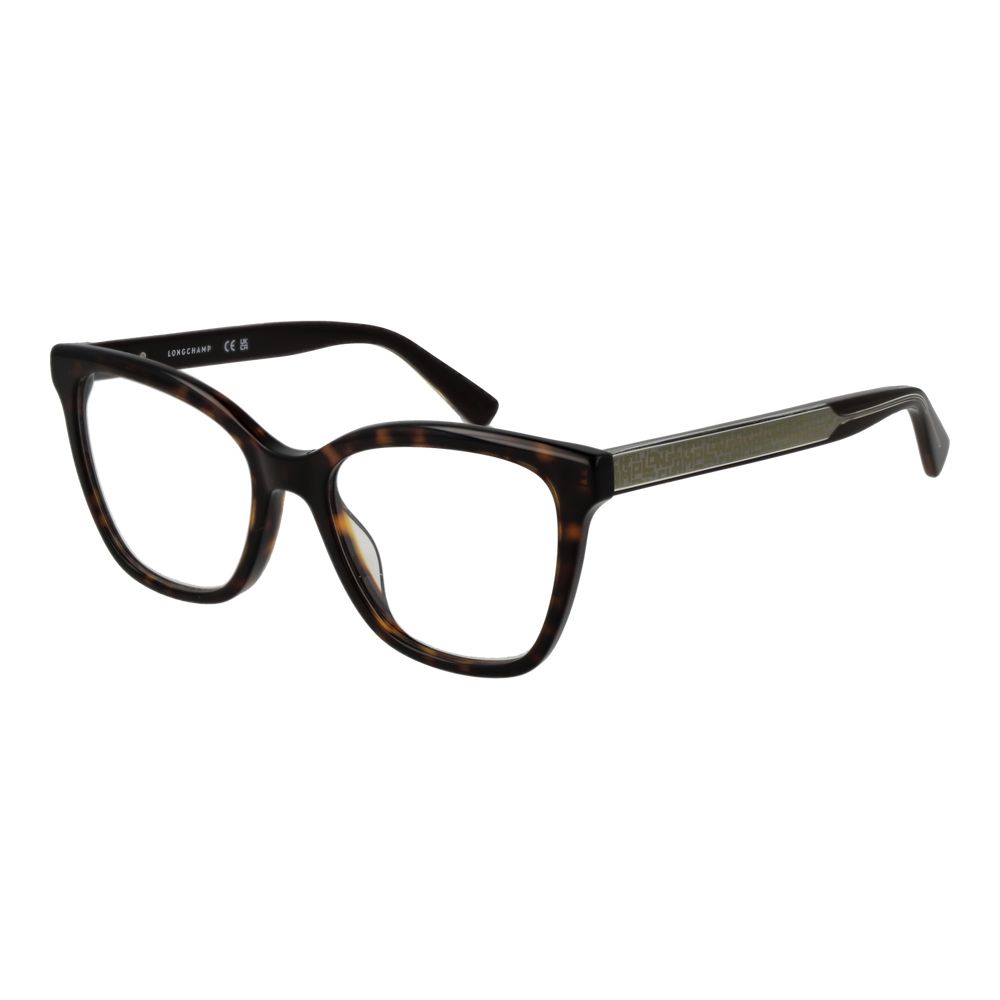 Eyeglasses Frames by Longchamp for women in acetate brown showcases a reflective silhouette, artfully incorporating a sophisticated brown coloured frame with a distinct full-frame frame design.
