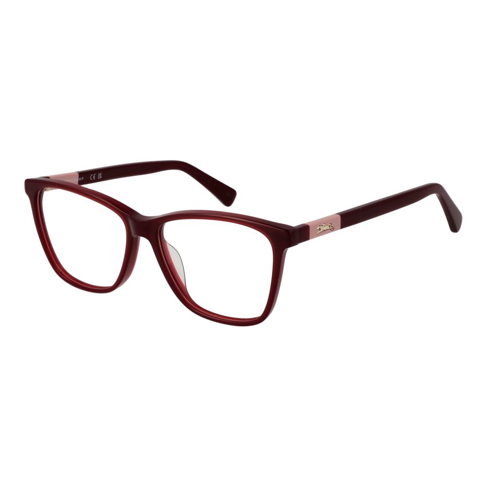 Eyeglasses Frames by Longchamp for women in acetate red features an refined silhouette, showcasing a sophisticated red coloured frame and refined full-frame frame design for a refined look.
