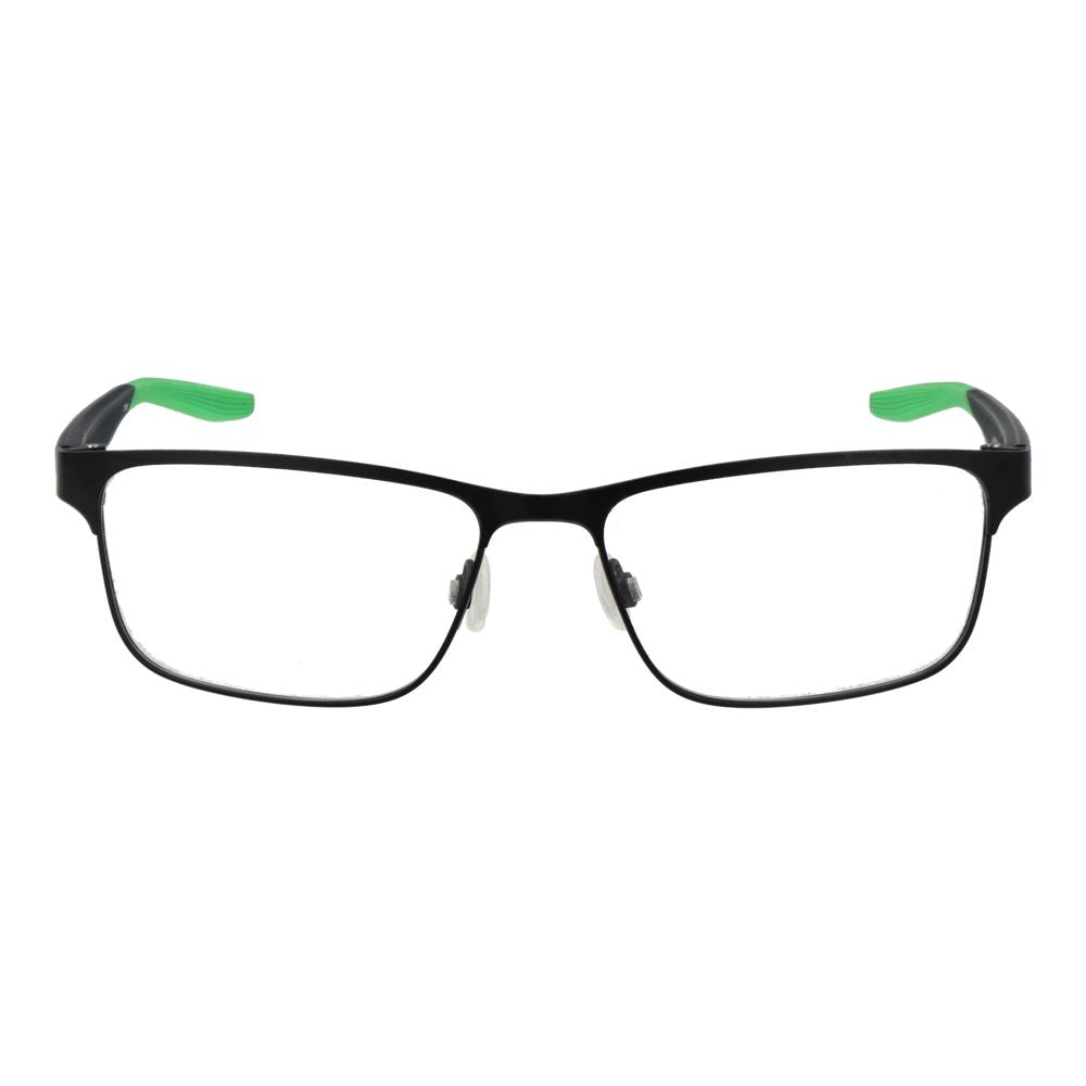 Eyeglasses Frames by Nike for men in stainless steel black showcases a reflective silhouette, artfully incorporating a sophisticated black coloured frame with a distinct full-frame frame design.