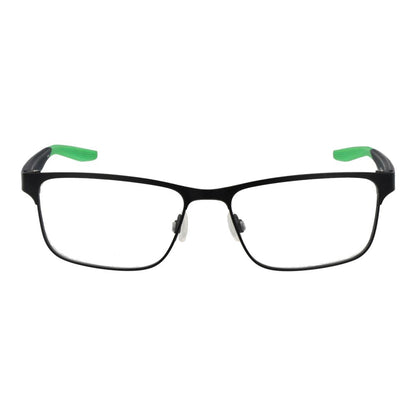 Eyeglasses Frames by Nike for men in stainless steel black showcases a reflective silhouette, artfully incorporating a sophisticated black coloured frame with a distinct full-frame frame design.