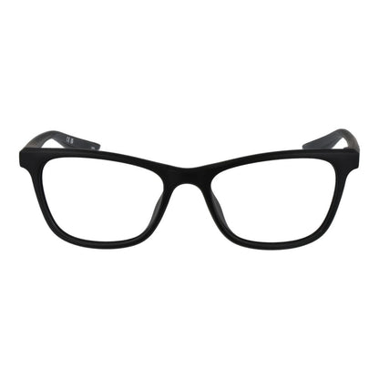 Eyeglasses Frames by Nike for women in stainless steel black showcases a reflective silhouette, artfully incorporating a sophisticated black coloured frame with a distinct full-frame frame design.
