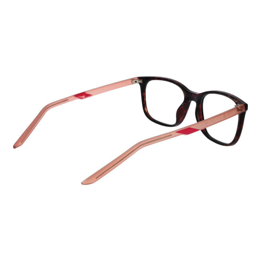 Eyeglasses Frames by Nike for women in stainless steel green showcases a reflective silhouette, artfully incorporating a sophisticated brown coloured frame with a distinct full-frame frame design.
