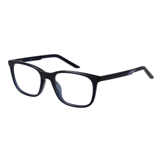Eyeglasses Frames by Nike for women in stainless steel and black showcases a refined silhouette, detailed with a blue coloured frame finish and a sophisticated full-frame frame design.