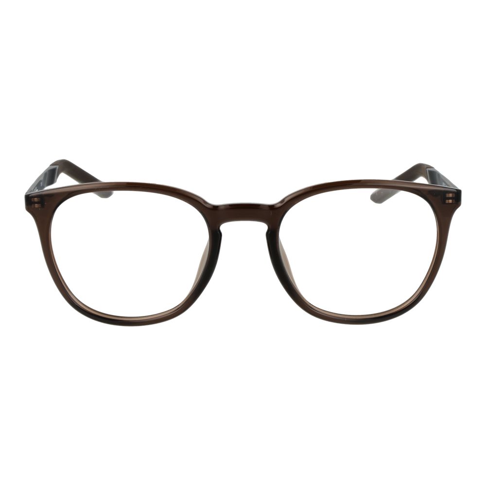 Eyeglasses Frames by Nike for unisex in metal beige showcases a reflective silhouette, artfully incorporating a sophisticated brown coloured frame with a distinct full-frame frame design.